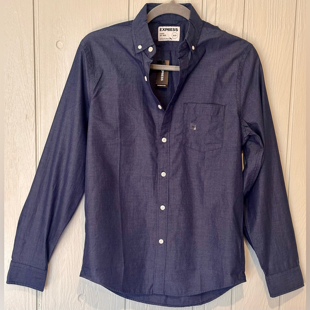 NWT. Express Men's Navy Casual Button-Down Shirt